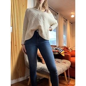 Drop Shoulder Textured Cable Knit Waffle Knit Chunky Sweater